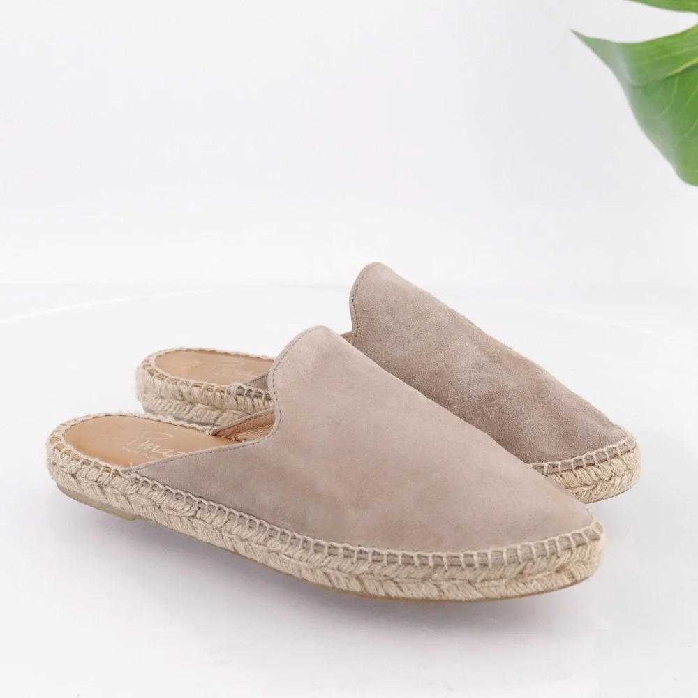 Pinaz Womens Mule Size 37 6 Tan Suede Espadrille Slip On Comfort Shoes Flat